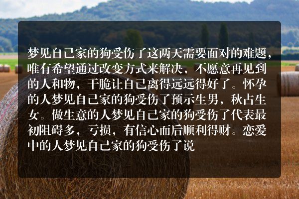 梦见自己家的狗受伤了是什么意思有什么预兆